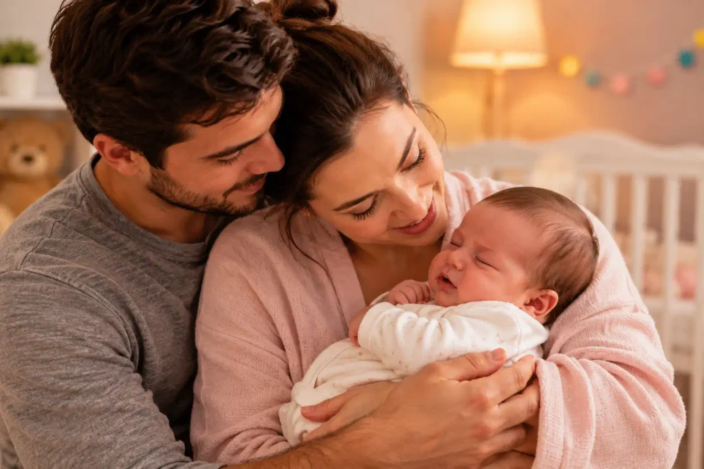 Casal com bebê calmo, não fez o primeiro choro. 