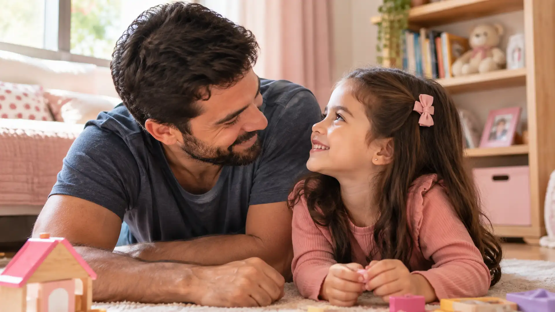 Pai e filha juntos em um momento de carinho