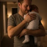 pai com bebê no colo a noite como fazer o bebê arrotar